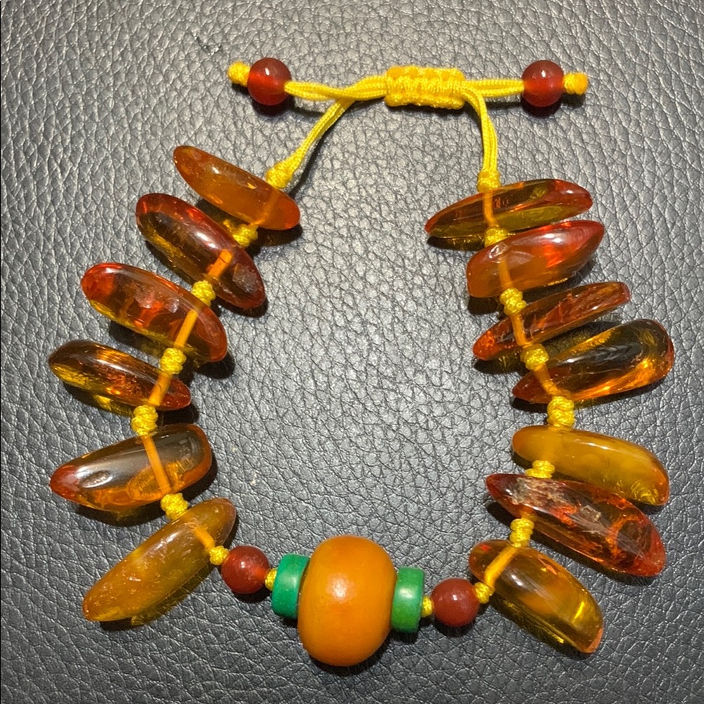 Vibrant natural premium amber Beaded adjustable Bracelet #222